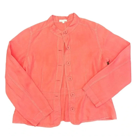 Eileen Fisher Tops - Eileen Fisher Irish Linen Long Sleeve Button Down Jacket with pockets Coral